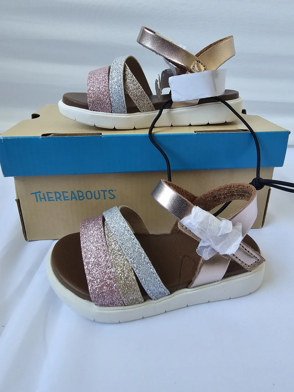 NWT Thereabouts Lil Lila Glitter Sandals - Toddler Size 6M - Rose Gold Multi